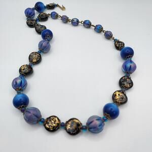 Vintage Hobe Necklace Blue Glass Fancy Beads Circa 1950s 16" Collectible Signed
